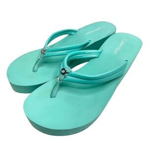 Calvin Klein Aqua Blue Wedge Flip Flops Sandals Size 11